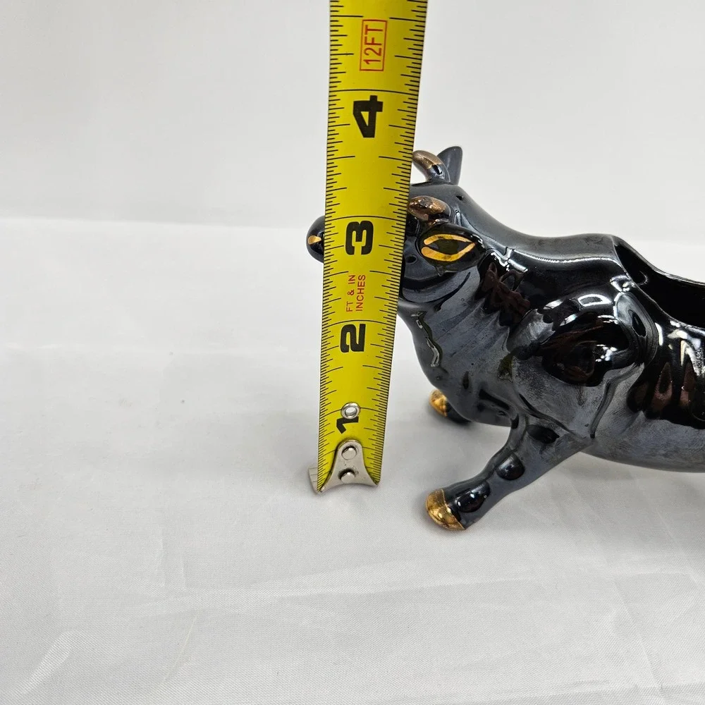 Vintage Black Gold Ceramic Cow Creamer Pitcher Made in Japan Farmhouse Decor